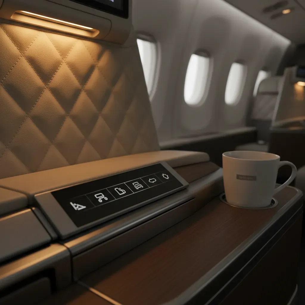 LATAM business class review image of premium in-flight dining and cabin service in a modern business class seat