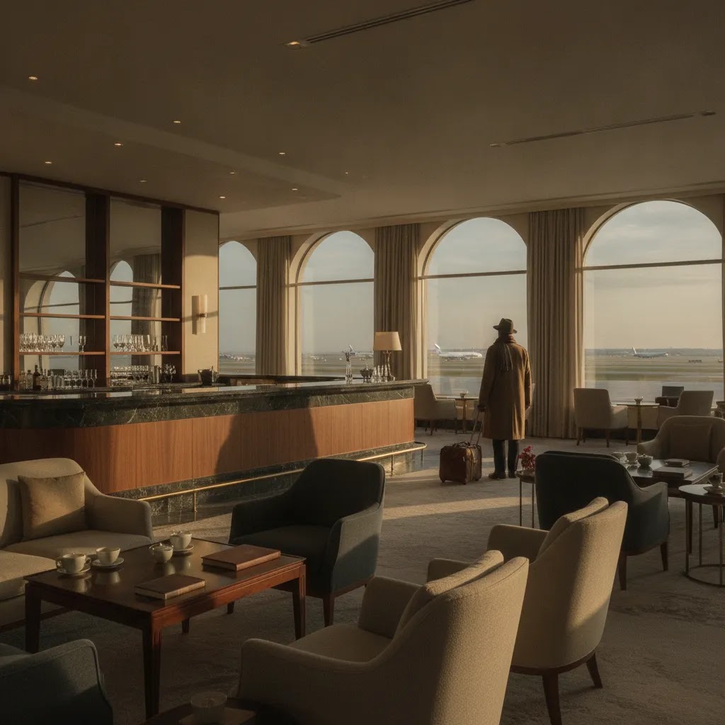 Premium airport lounge scene symbolizing a lifetime first class ticket