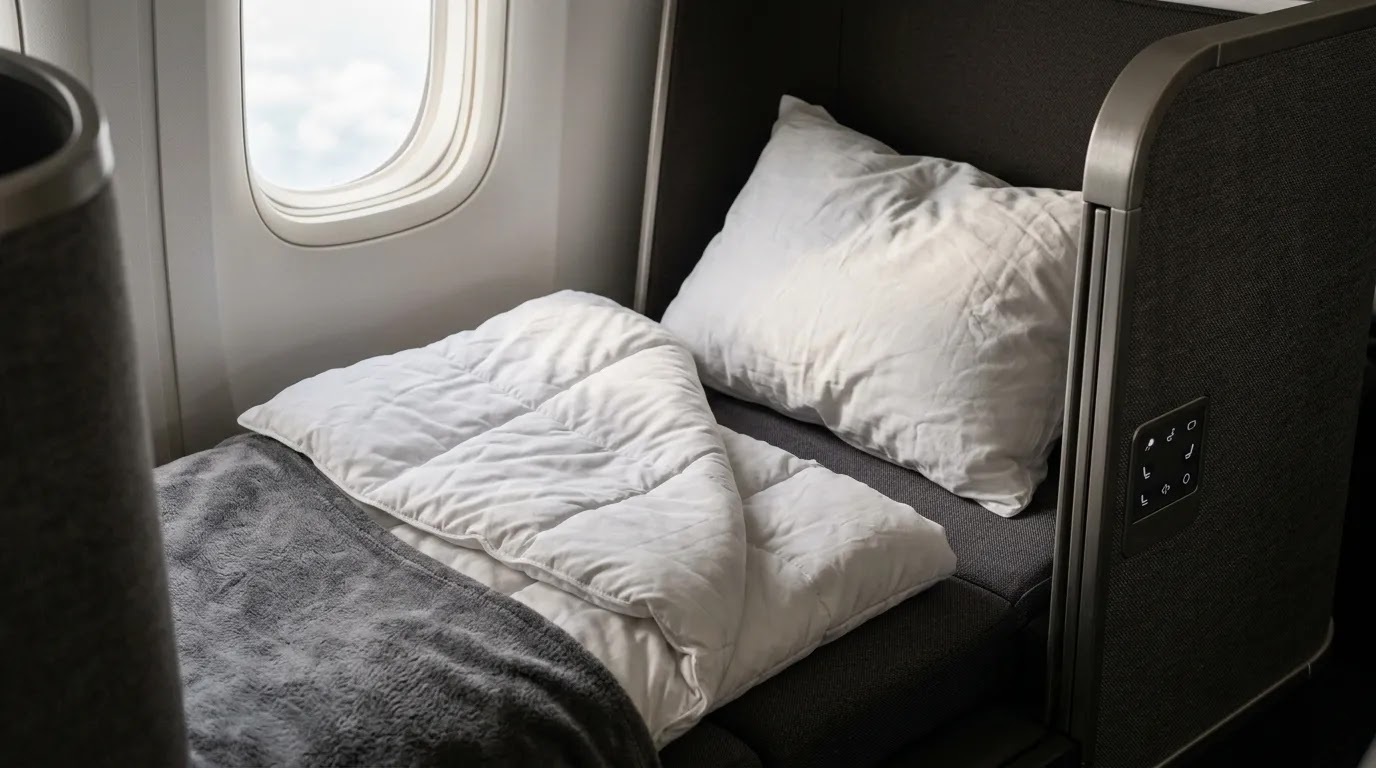 Lie-flat premium seat detail explaining delta first vs delta one for long-haul travel