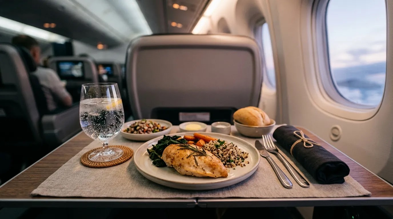 Delta Premium Select vs Comfort Plus guide illustrating the difference in long-haul dining and onboard service