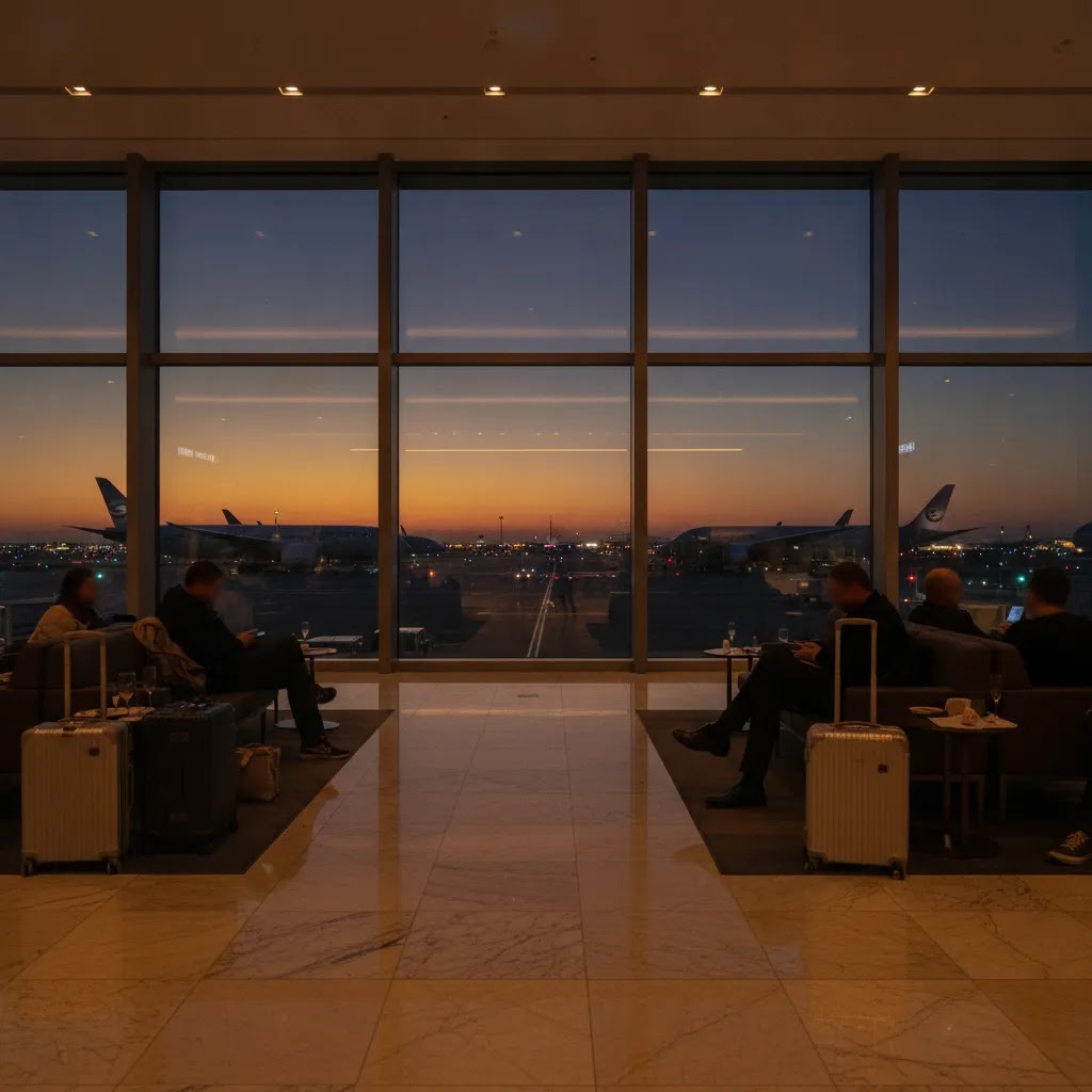 why are flights to Asia so expensive image showing busy long-haul departure gate and wide-body aircraft at dusk
