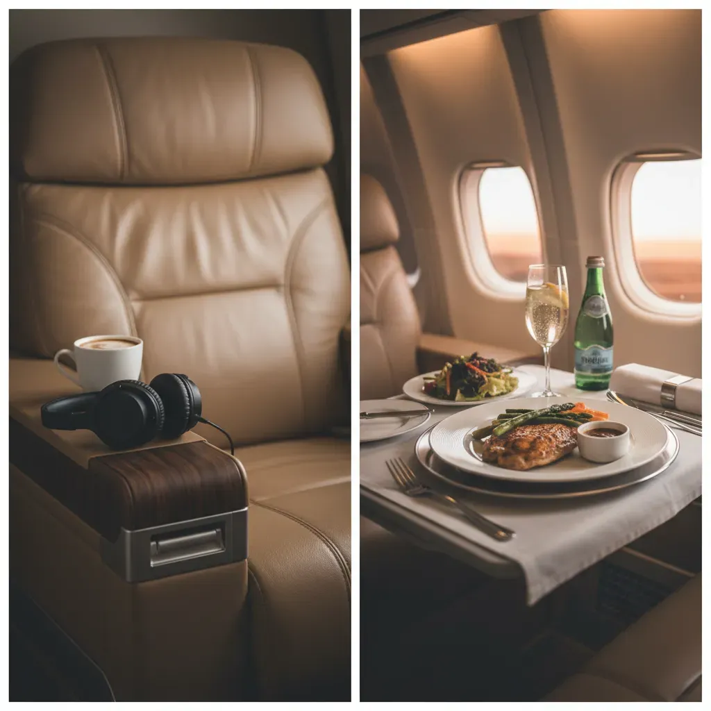 First class flights to Mexico comparison using premium cabin seat and meal details