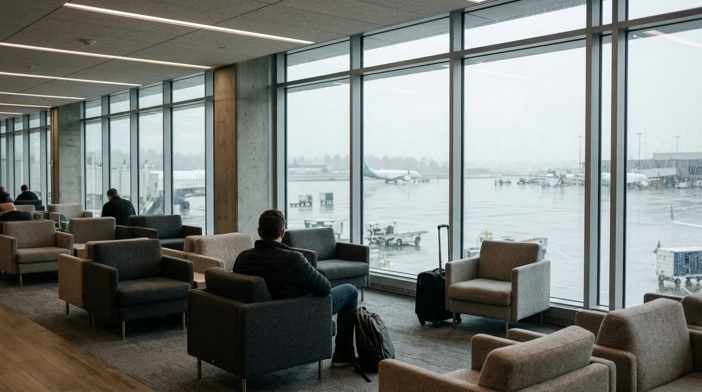 Alaska Airlines First Class benefits and lounge expectations at a Pacific Northwest airport