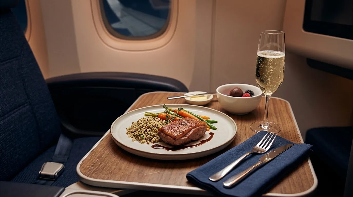Does JetBlue have first class comparison showing elevated premium business-class inflight dining
