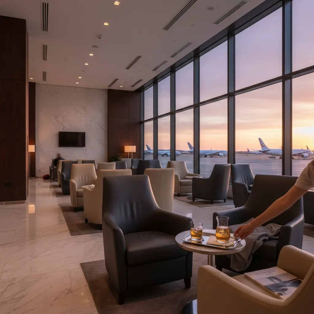 First class overseas flights premium airport lounge experience before departure