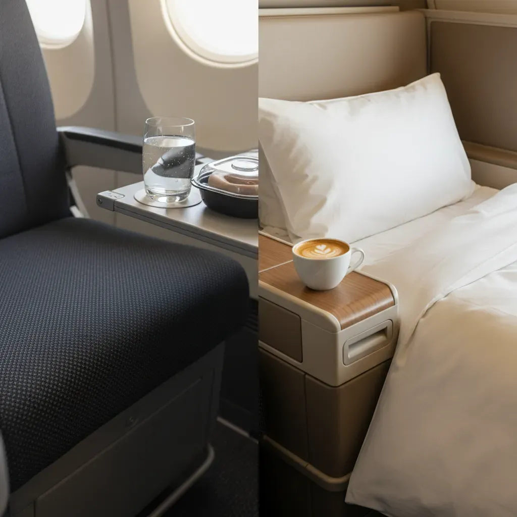 Qantas A380 premium economy cabin review showing seats, legroom, and upgraded long-haul comfort