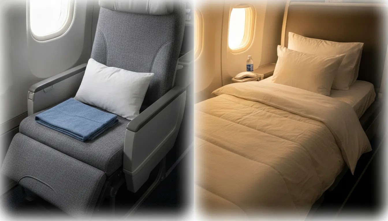Seat and sleep quality in premium economy vs business class on international travel