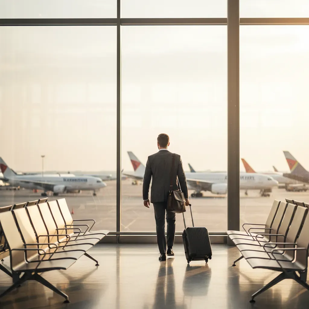 Where to buy cheap business class illustrated by premium airport connection and routing scene