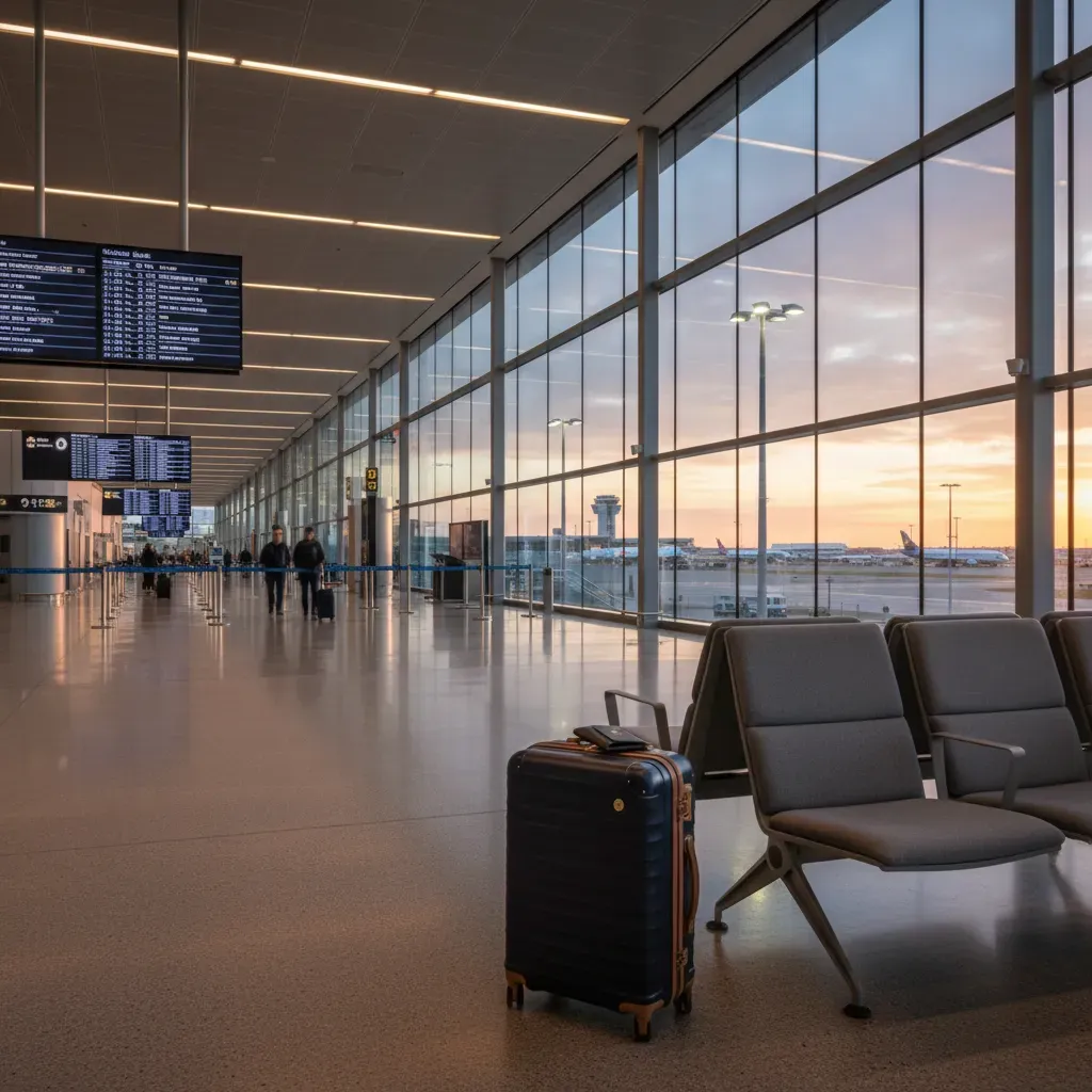 Cheapest business class routes visualized in a modern international airport departure terminal