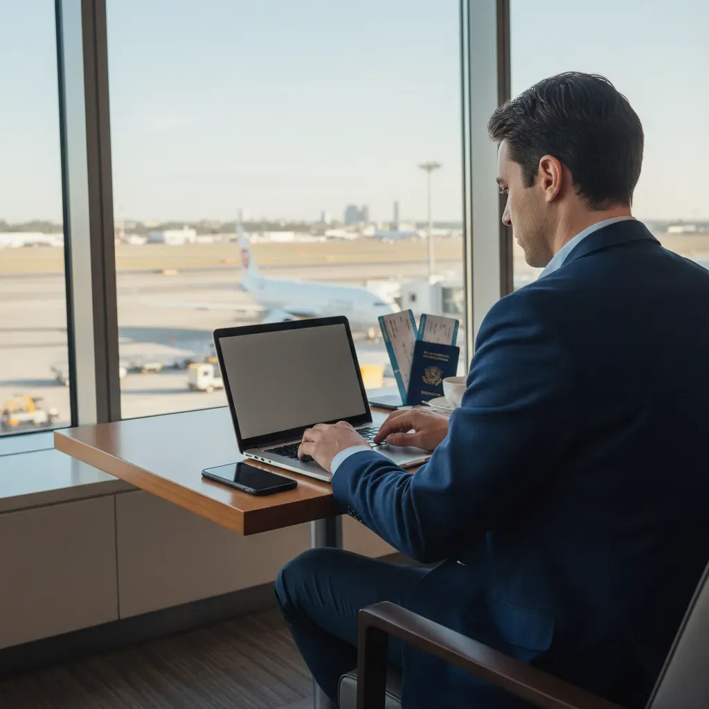 How to get discounted business class with a premium airport lounge planning scene