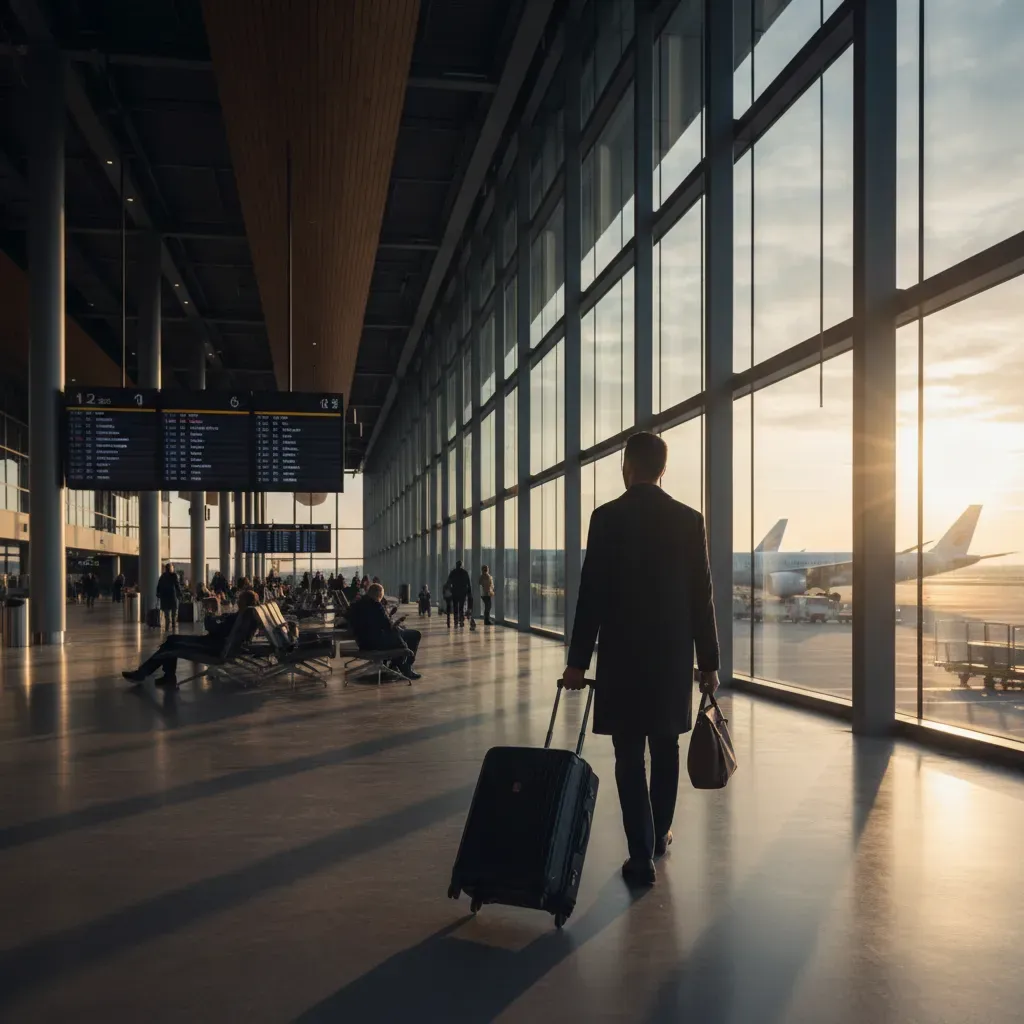 International business class price range concept in modern airport terminal with long haul travel atmosphere