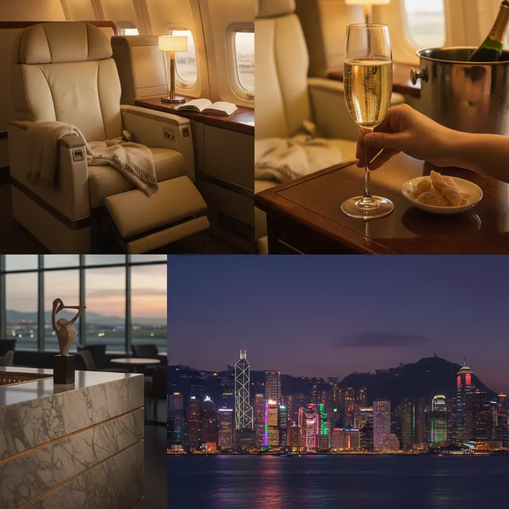 Top first class flights to Hong Kong compared through luxury airline cabin interiors