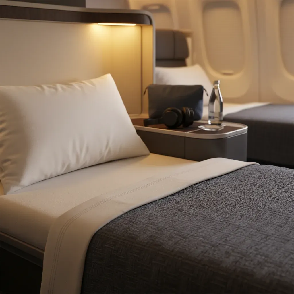 True lie-flat business class flight to Seoul seat with direct aisle access in premium cabin