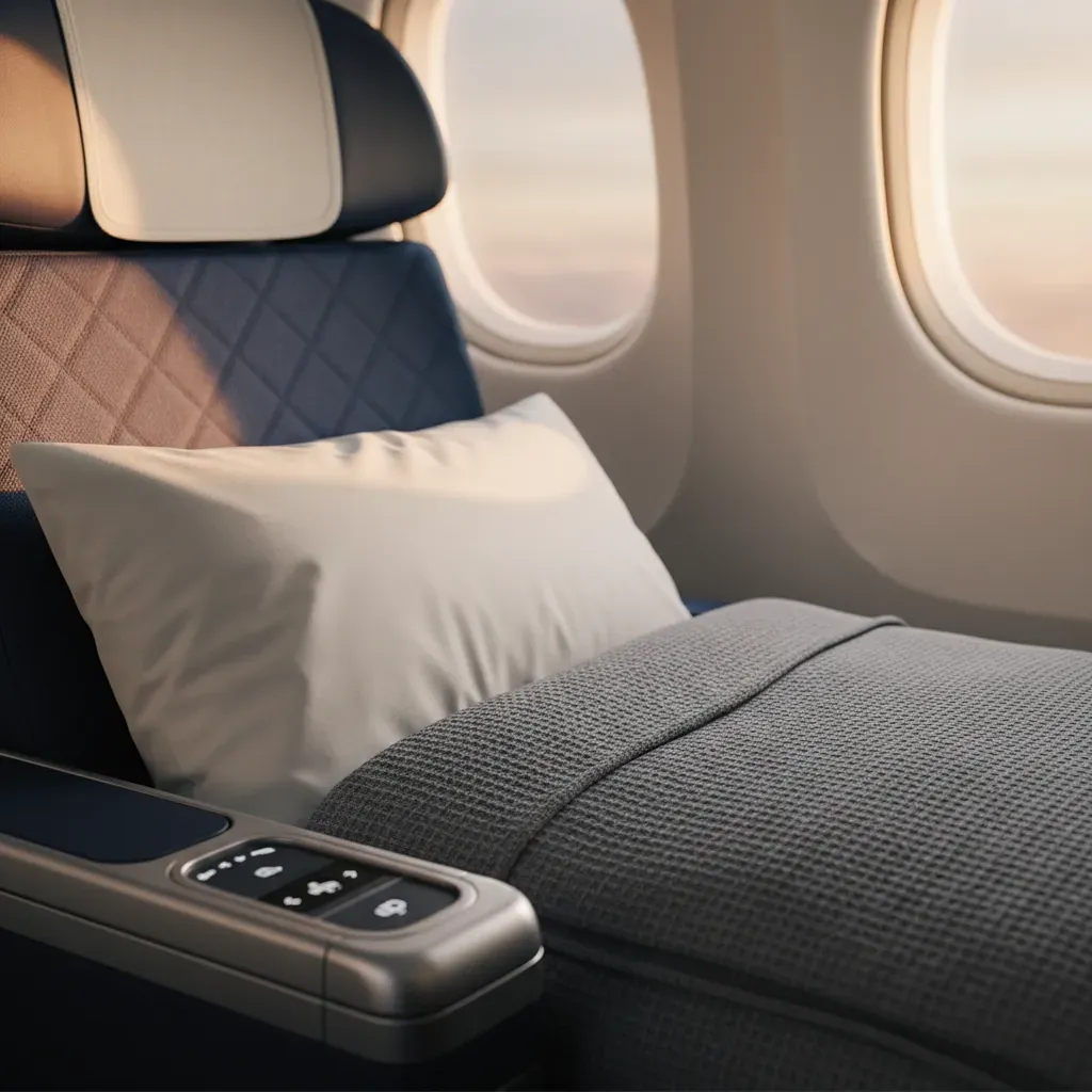 United Polaris seats shown in lie-flat mode for a United Airlines business class overnight flight