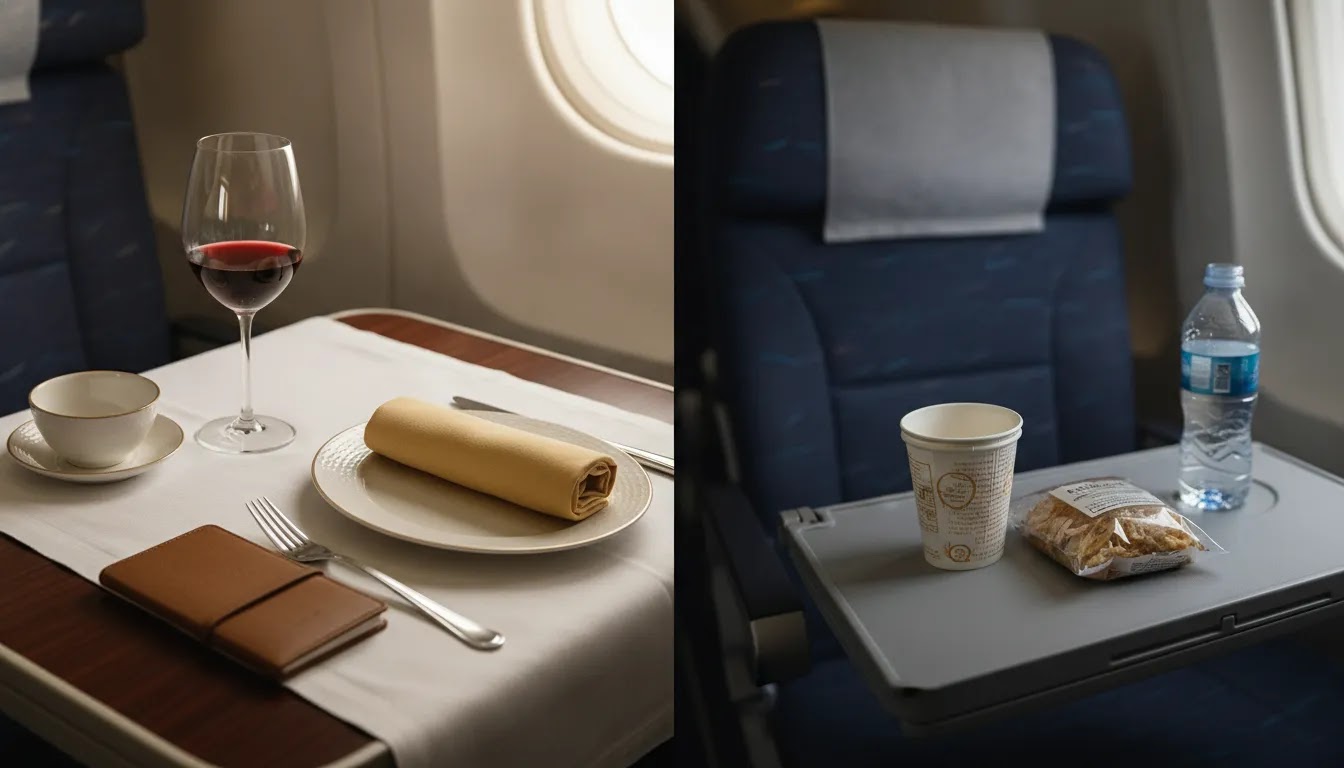 Unsold business class flight tickets comparison showing premium and standard cabin travel details