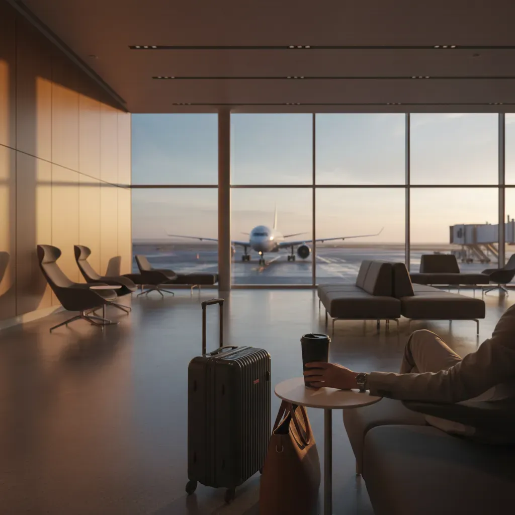 When to buy business class tickets illustrated by a premium airport departure lounge and long-haul travel scene
