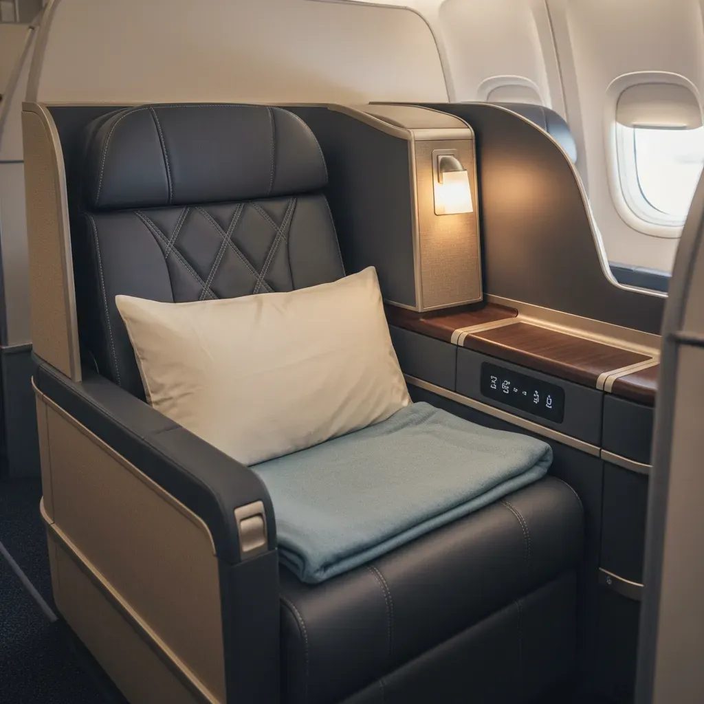 Emirates first class suite price concept showing private premium suite materials and bedding detail