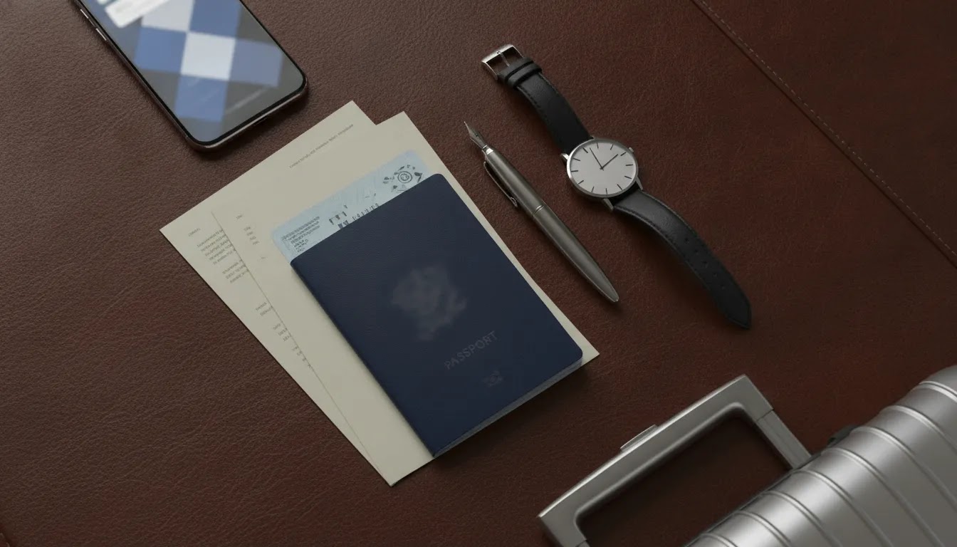 Wholesale business class tickets booking confirmation essentials in a premium travel flat lay